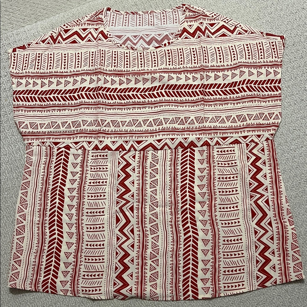 NWT - Red and Cream Patterned Fabric Top